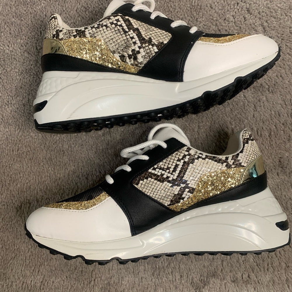 Black Boomer Glitter Multi Color Snake Print Steve Madden Sneakers